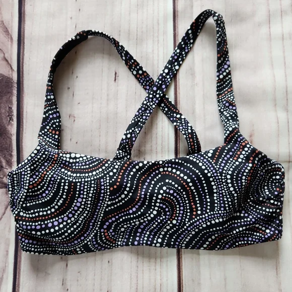 Athleta "Square Neck Bikini Top" In Riche Abstract Black Dot Pattern Size 34 B/C - Picture 4 of 9